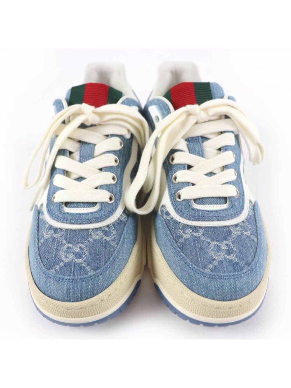 Gucci Reweb Leather GG Denim Low Cut Sneakers Indigo Blue White - Picture 4 of 10